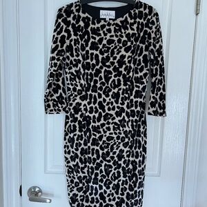 Nicole Miller Studio Snow Leopard, velour, long sleeve, mini sz 6